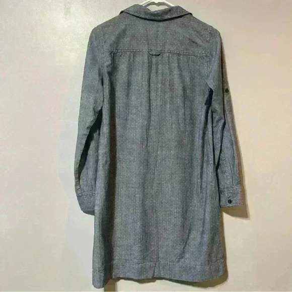 J. Crew Factory S Polka Dot Blue Chambray Roll Tab Sleeve Popover Shirt Dress - Picture 2 of 9